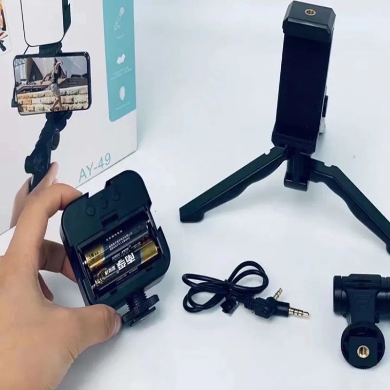 AY-49 Mobile Phone Vlog Selfie Stick – Portable Tripod with LED Fill Light for Live Broadcast