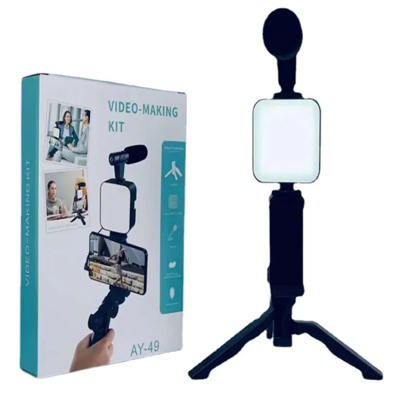 AY-49 Mobile Phone Vlog Selfie Stick – Portable Tripod with LED Fill Light for Live Broadcast