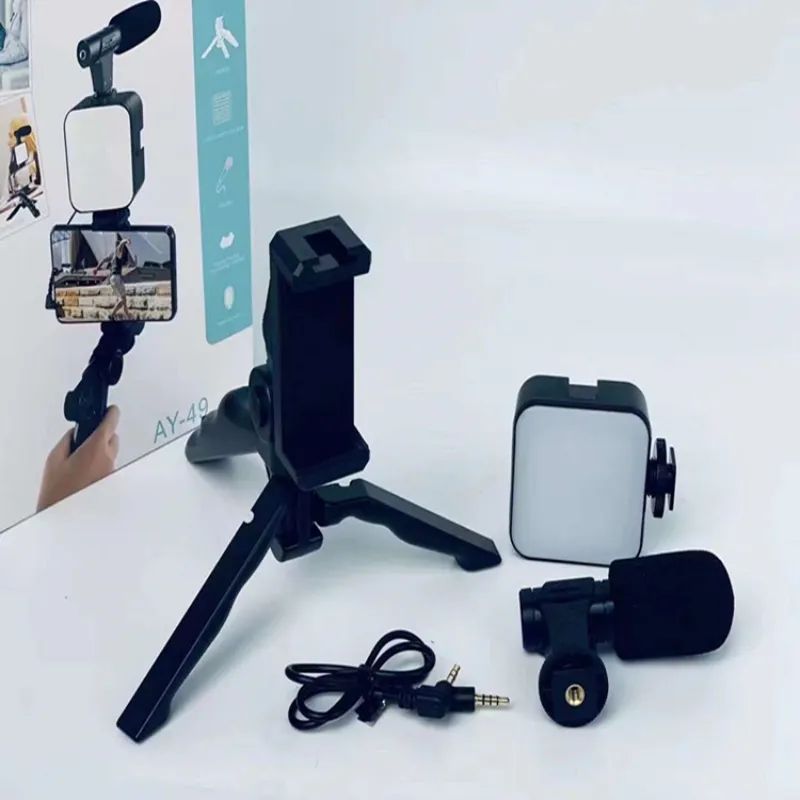 AY-49 Mobile Phone Vlog Selfie Stick – Portable Tripod with LED Fill Light for Live Broadcast