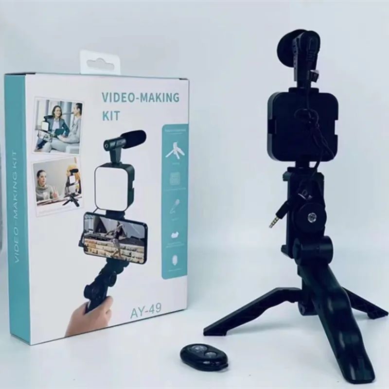 AY-49 Mobile Phone Vlog Selfie Stick – Portable Tripod with LED Fill Light for Live Broadcast