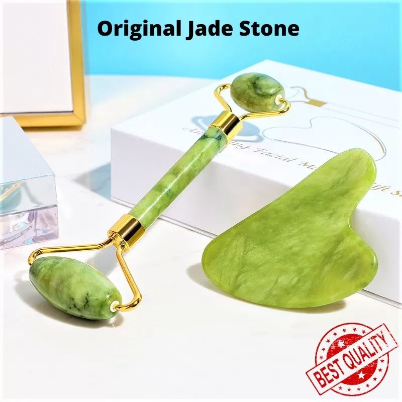 Jade Roller & Gua Sha Set | Anti-Aging Natural Stone Facial Massager for Skin
