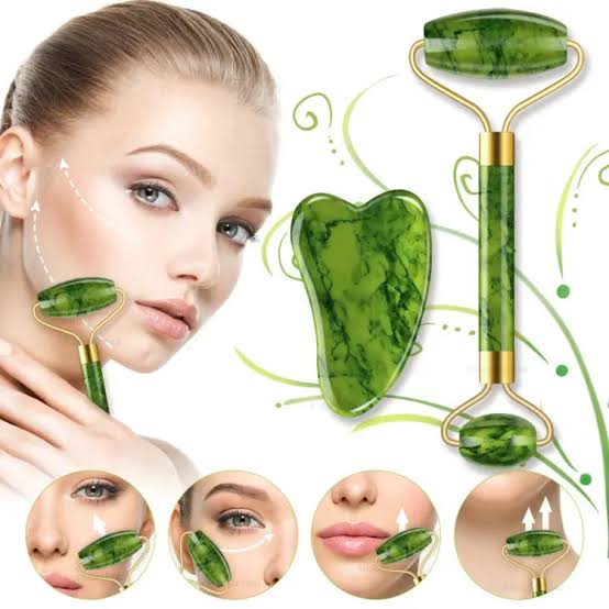 Jade Roller & Gua Sha Set | Anti-Aging Natural Stone Facial Massager for Skin