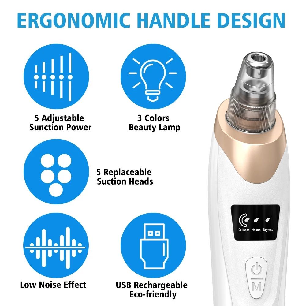 Upgraded Blackhead Remover Vacuum – Electric Pore Cleaner with 5 Probes