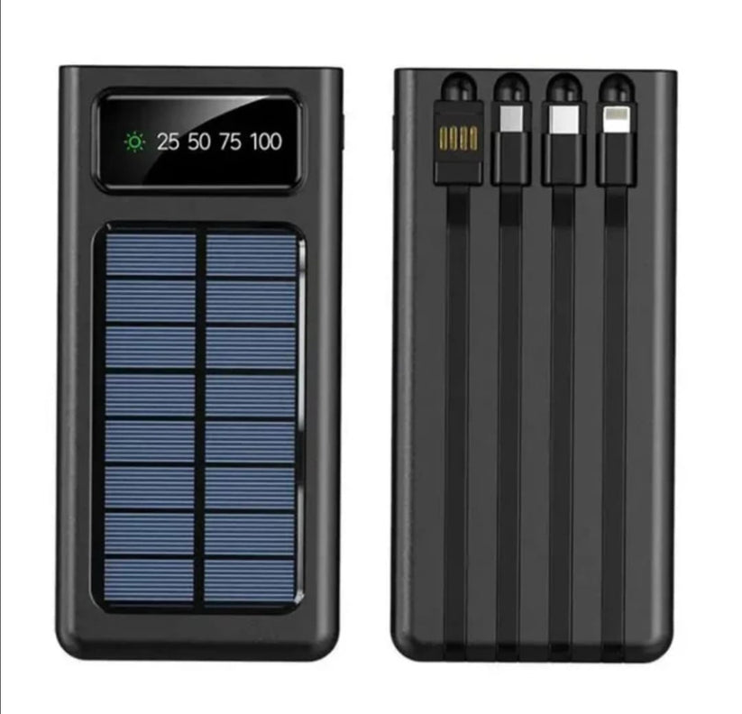 10000mAh Solar Power Bank – All-in-One Portable Charger with Built-in Lightning