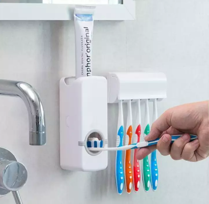 Automatic Toothpaste Dispenser with Toothbrush Holder