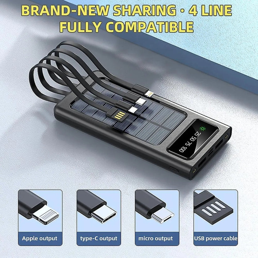10000mAh Solar Power Bank – All-in-One Portable Charger with Built-in Lightning