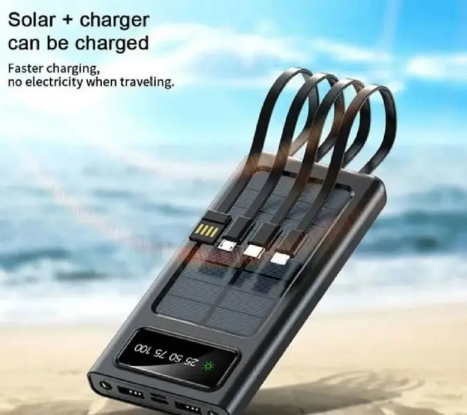 10000mAh Solar Power Bank – All-in-One Portable Charger with Built-in Lightning