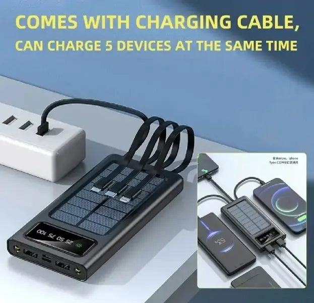 10000mAh Solar Power Bank – All-in-One Portable Charger with Built-in Lightning