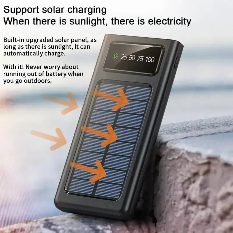 10000mAh Solar Power Bank – All-in-One Portable Charger with Built-in Lightning