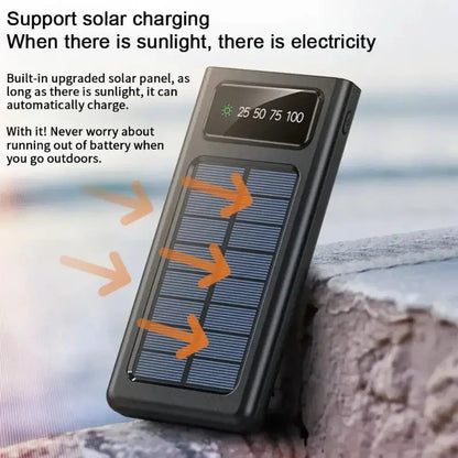 10000mAh Solar Power Bank – All-in-One Portable Charger with Built-in Lightning