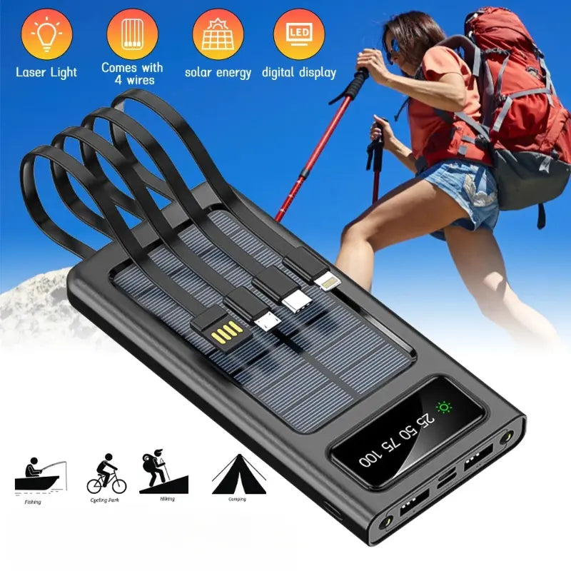 10000mAh Solar Power Bank – All-in-One Portable Charger with Built-in Lightning