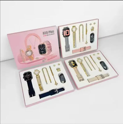 A58 Plus Smart Watch & Jewellery Gift Combo – Women’s Fitness Tracker with Heart Rate