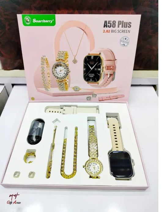 A58 Plus Smart Watch & Jewellery Gift Combo – Women’s Fitness Tracker with Heart Rate