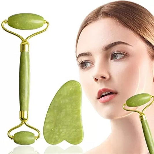Jade Roller & Gua Sha Set | Anti-Aging Natural Stone Facial Massager for Skin