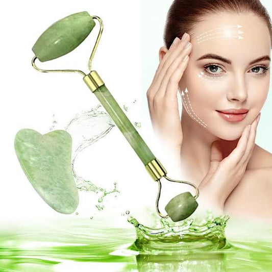 Jade Roller & Gua Sha Set | Anti-Aging Natural Stone Facial Massager for Skin