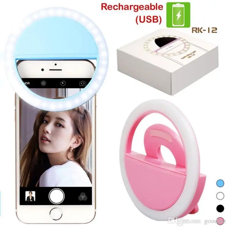 Portable USB Rechargeable Selfie Ring Light – Adjustable Brightness LED clip on for mobile