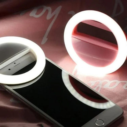 Portable USB Rechargeable Selfie Ring Light – Adjustable Brightness LED clip on for mobile