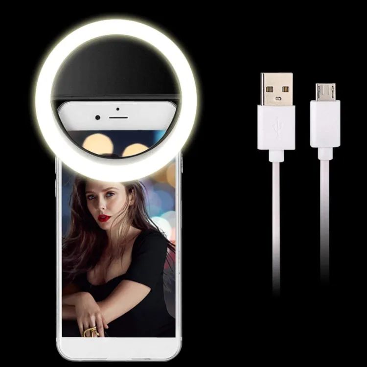 Portable USB Rechargeable Selfie Ring Light – Adjustable Brightness LED clip on for mobile