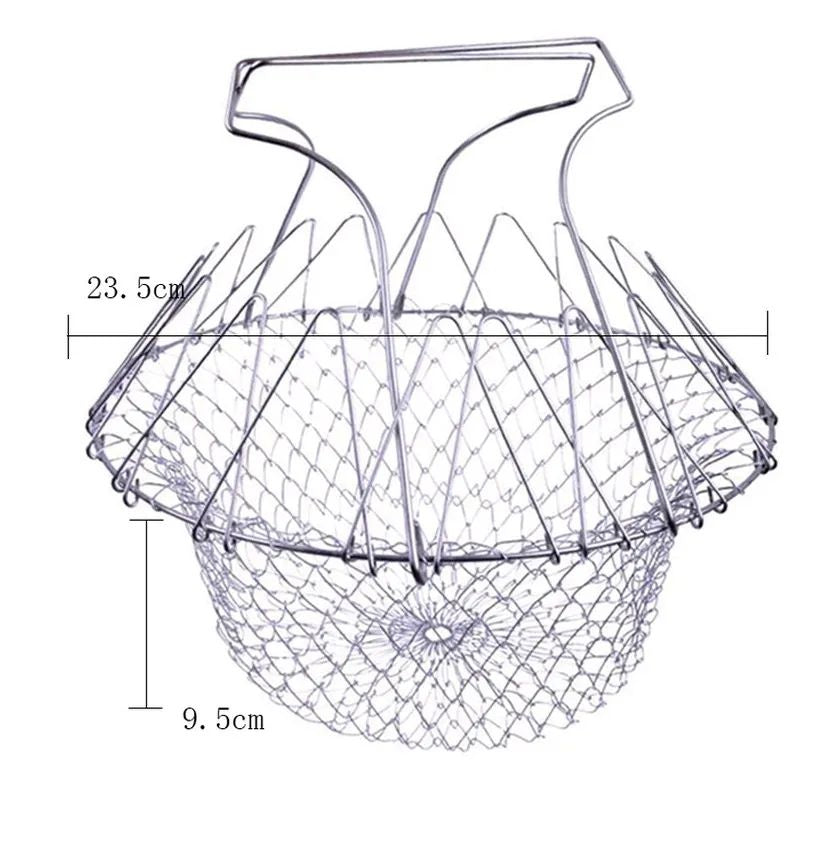 12-in-1 Foldable Chef Basket – Stainless Steel Vegetable Frying, Straining & Steaming Tool