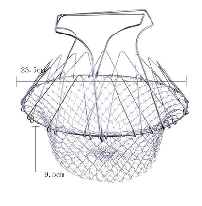 12-in-1 Foldable Chef Basket – Stainless Steel Vegetable Frying, Straining & Steaming Tool
